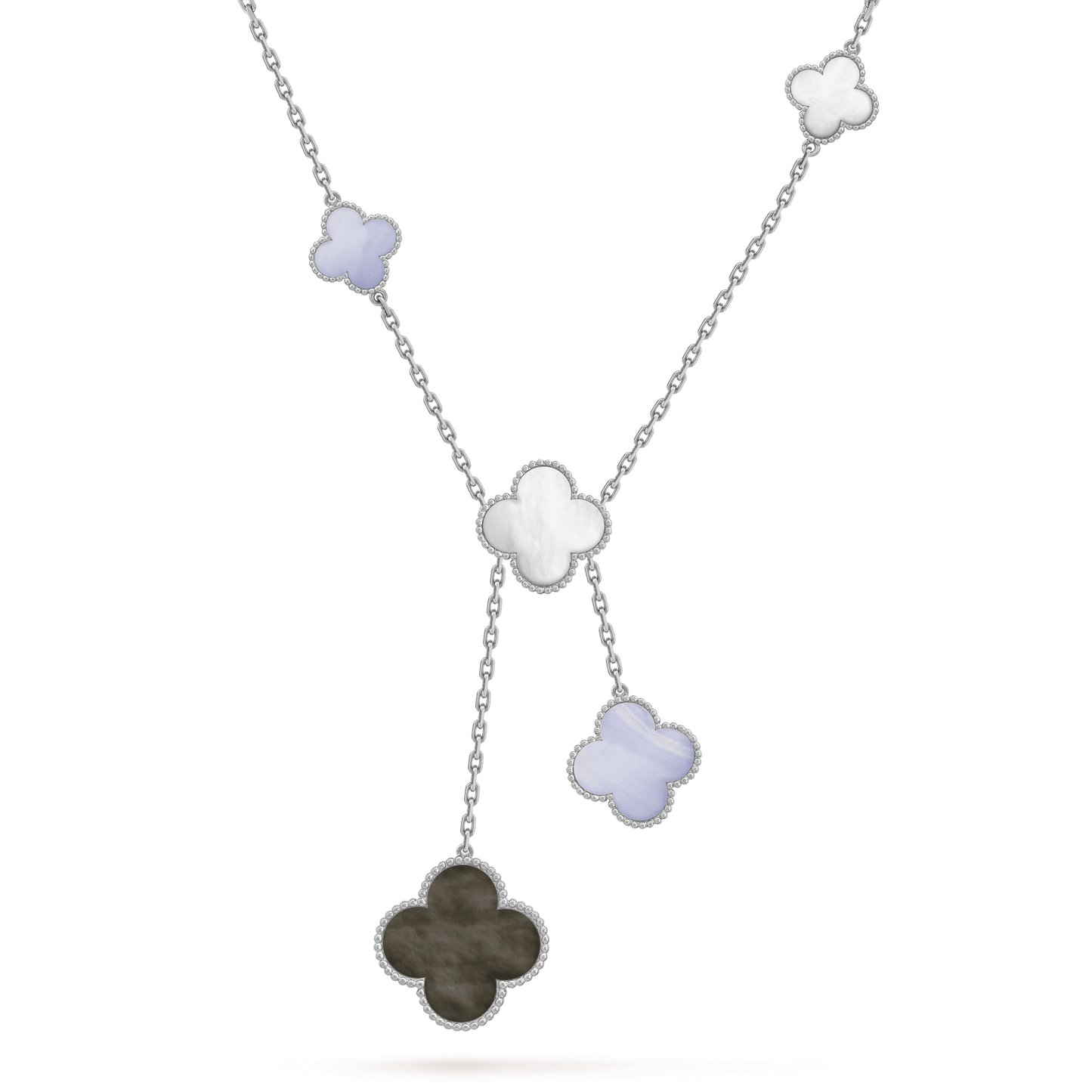 [TOPON]CLOVER MOP CHALCEDONY NECKLACE SILVER 6 MOTIF