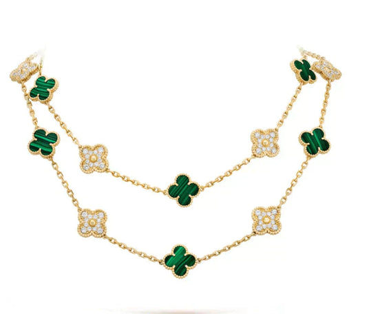 [TOPON]CLOVER 20 MOTIFS MALACHITE DIAMOND NECKLACE