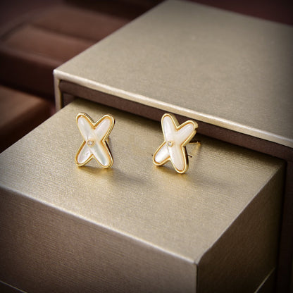 [TOPON]JEUX DE WHITE MOP GOLD DIAMOND EARRINGS