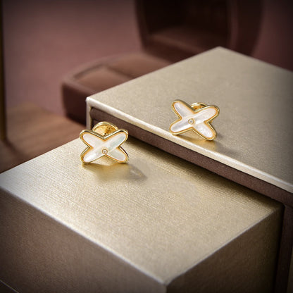 [TOPON]JEUX DE WHITE MOP GOLD DIAMOND EARRINGS