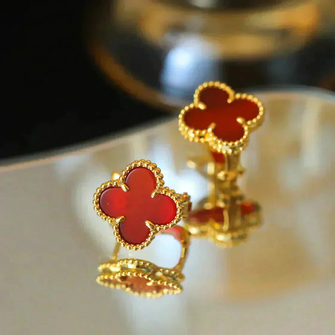 [TOPON]CLOVER MEDIUM 1 MOTIFS CARNELIAN  EARRINGS