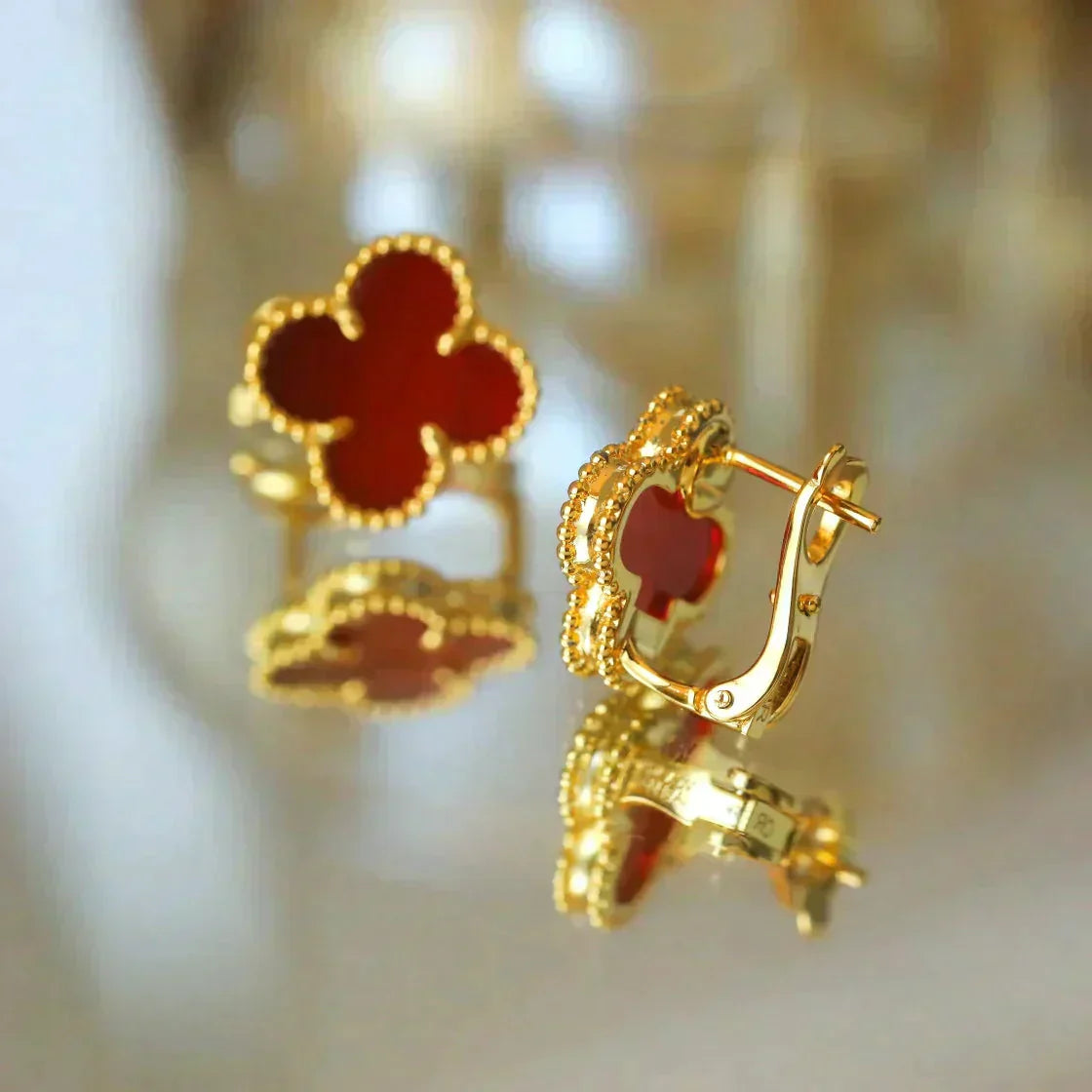 [TOPON]CLOVER MEDIUM 1 MOTIFS CARNELIAN  EARRINGS