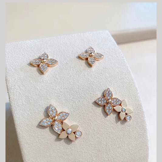 [TOPON]STAR BLOSSOM STUD EARRINGS PINK GOLD DIAMONDS