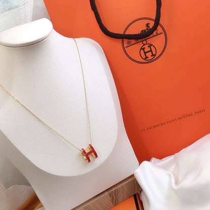 [TOPON]HM CLIC RED ENAMEL GOLD NECKLACE