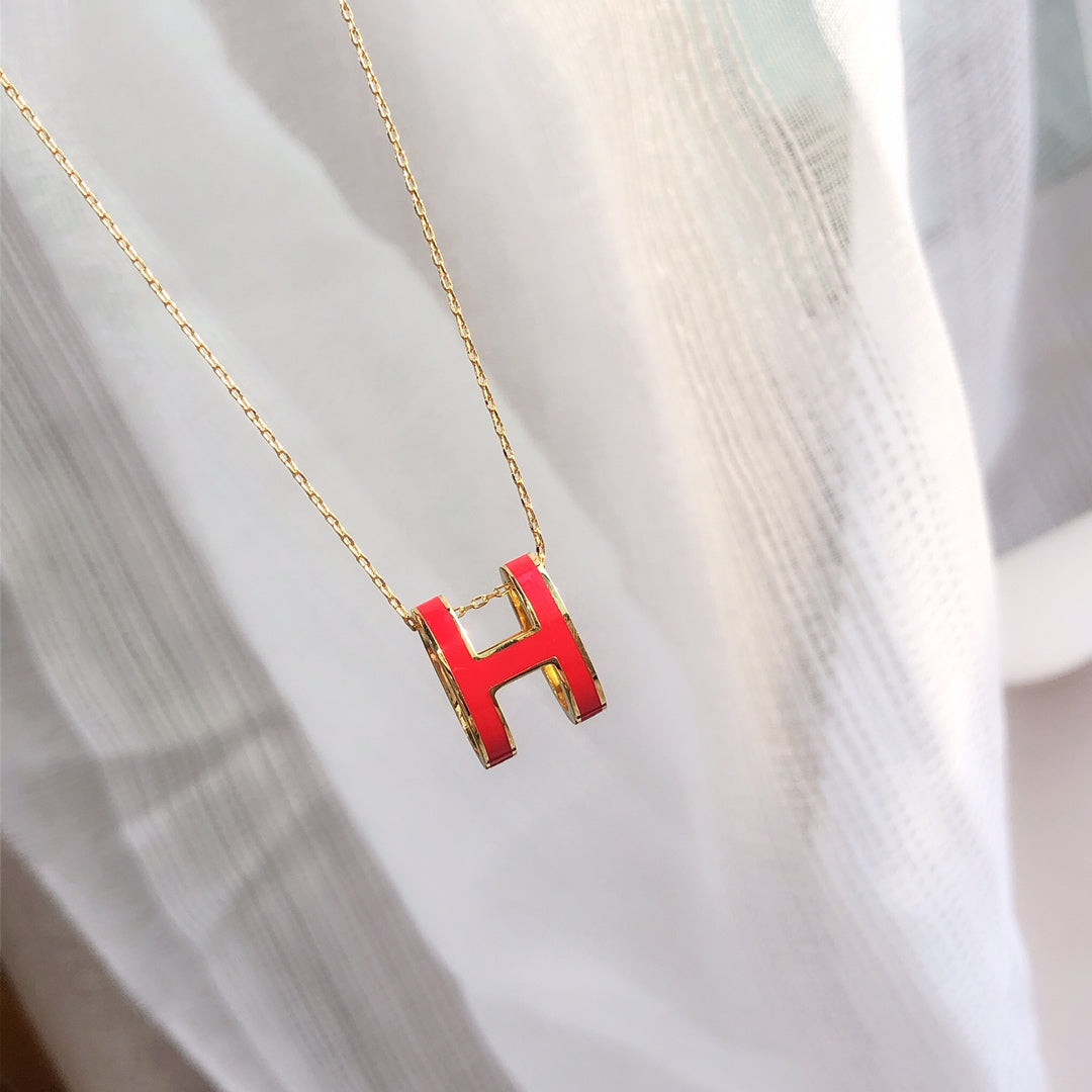 [TOPON]HM CLIC RED ENAMEL GOLD NECKLACE