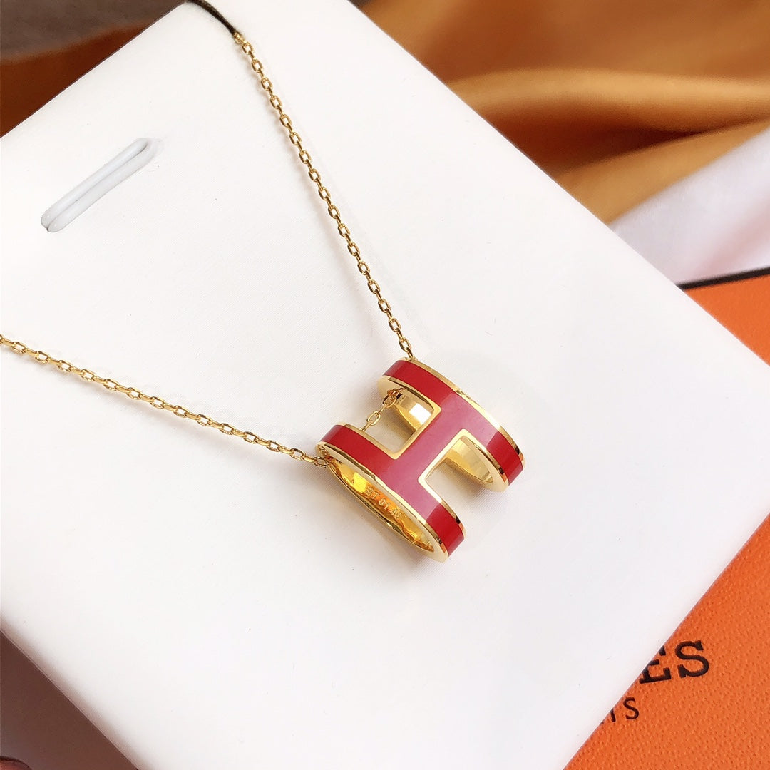 [TOPON]HM CLIC RED ENAMEL GOLD NECKLACE