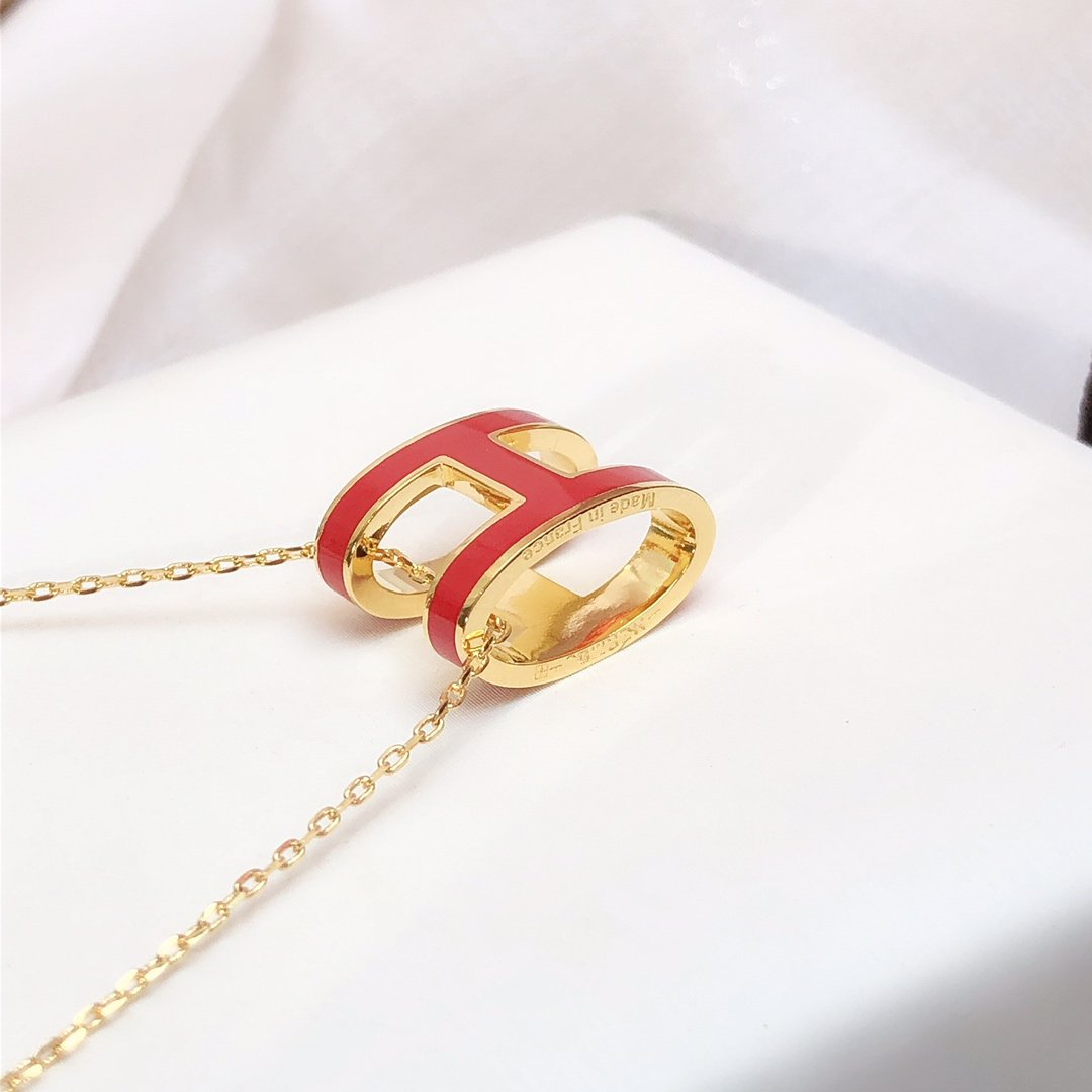 [TOPON]HM CLIC RED ENAMEL GOLD NECKLACE