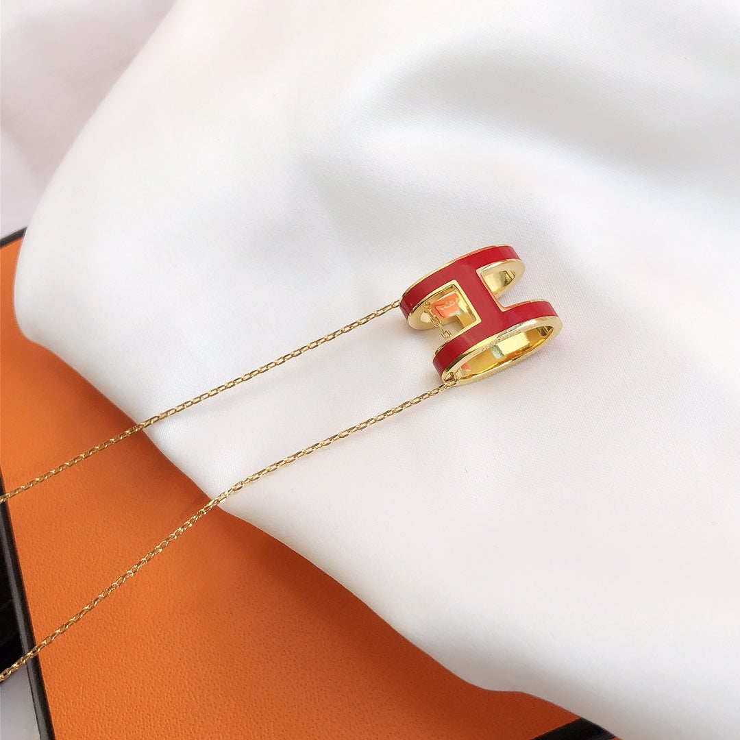 [TOPON]HM CLIC RED ENAMEL GOLD NECKLACE