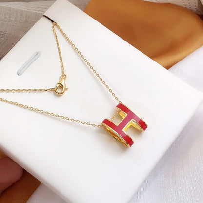 [TOPON]HM CLIC RED ENAMEL GOLD NECKLACE