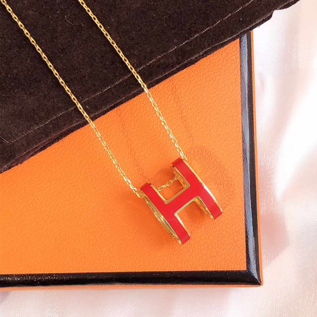 [TOPON]HM CLIC RED ENAMEL GOLD NECKLACE