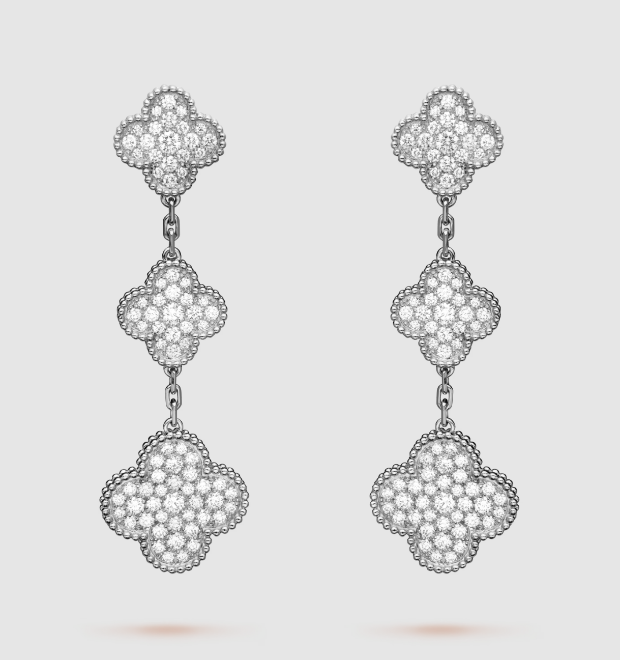 [TOPON]CLOVER 3 MOTIF DIAMOND SILVER DROP EARRINGS