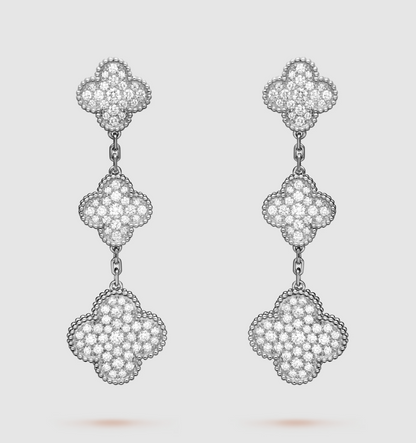 [TOPON]CLOVER 3 MOTIF DIAMOND SILVER DROP EARRINGS