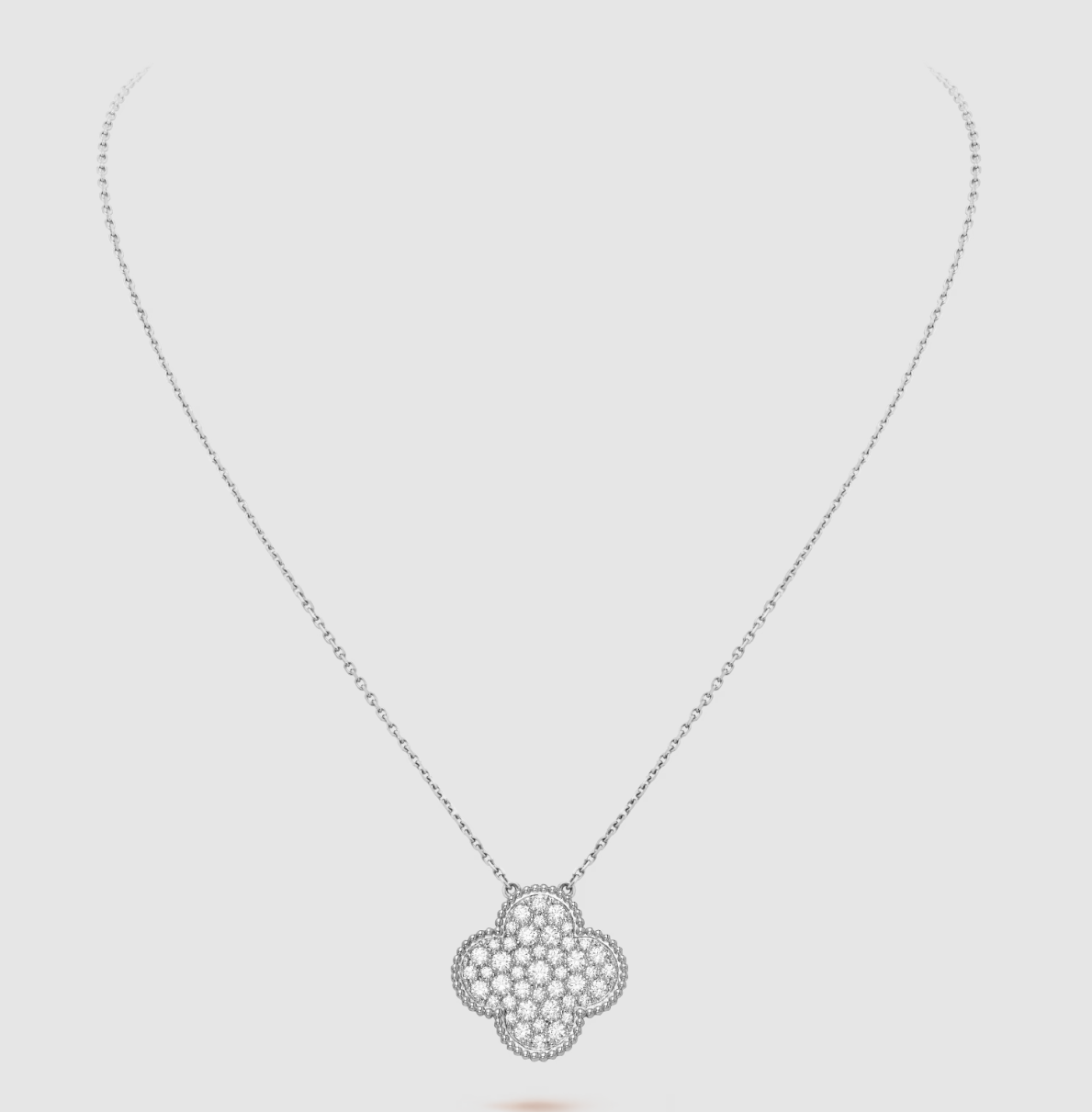 [TOPON]CLOVER 25MM LARGE PENDANT DIAMOND PAVED SILVER NECKLACE