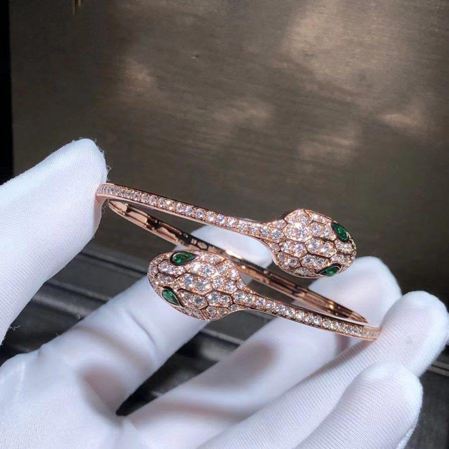 [TOPON]SERPENTI BRACELET PINK GOLD MALACHITE DIAMOND DOUBLE SNAKE