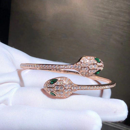 [TOPON]SERPENTI BRACELET PINK GOLD MALACHITE DIAMOND DOUBLE SNAKE