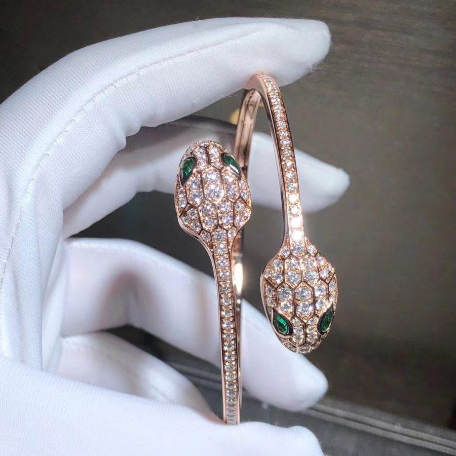 [TOPON]SERPENTI BRACELET PINK GOLD MALACHITE DIAMOND DOUBLE SNAKE