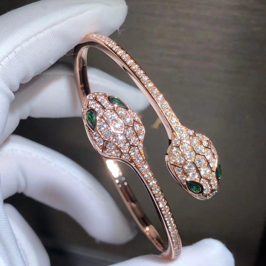 [TOPON]SERPENTI BRACELET PINK GOLD MALACHITE DIAMOND DOUBLE SNAKE