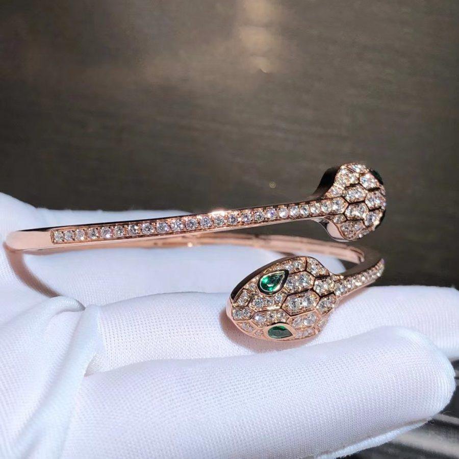 [TOPON]SERPENTI BRACELET PINK GOLD MALACHITE DIAMOND DOUBLE SNAKE