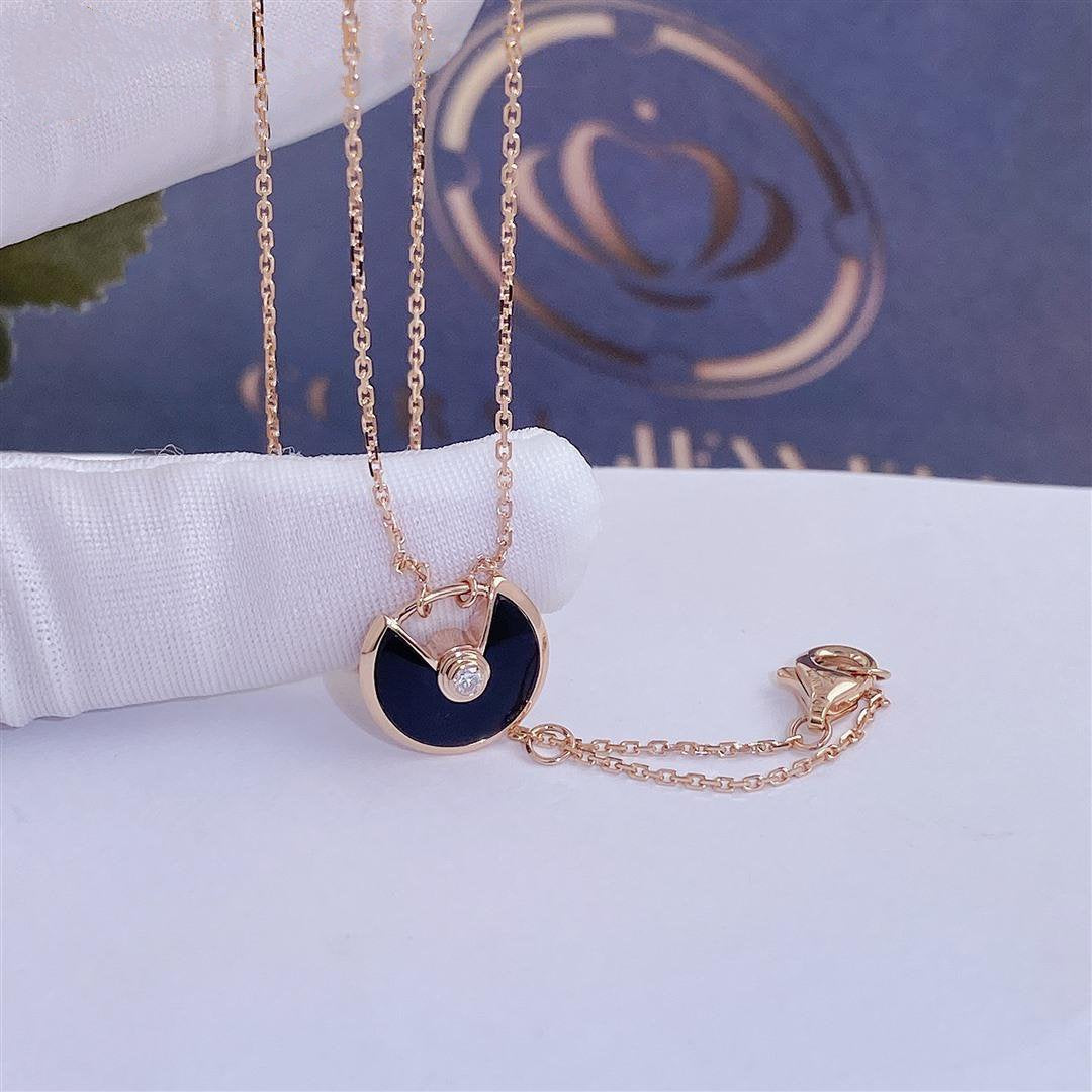 [TOPON]AMULETTE ROSE GOLD ONYX NECKLACE