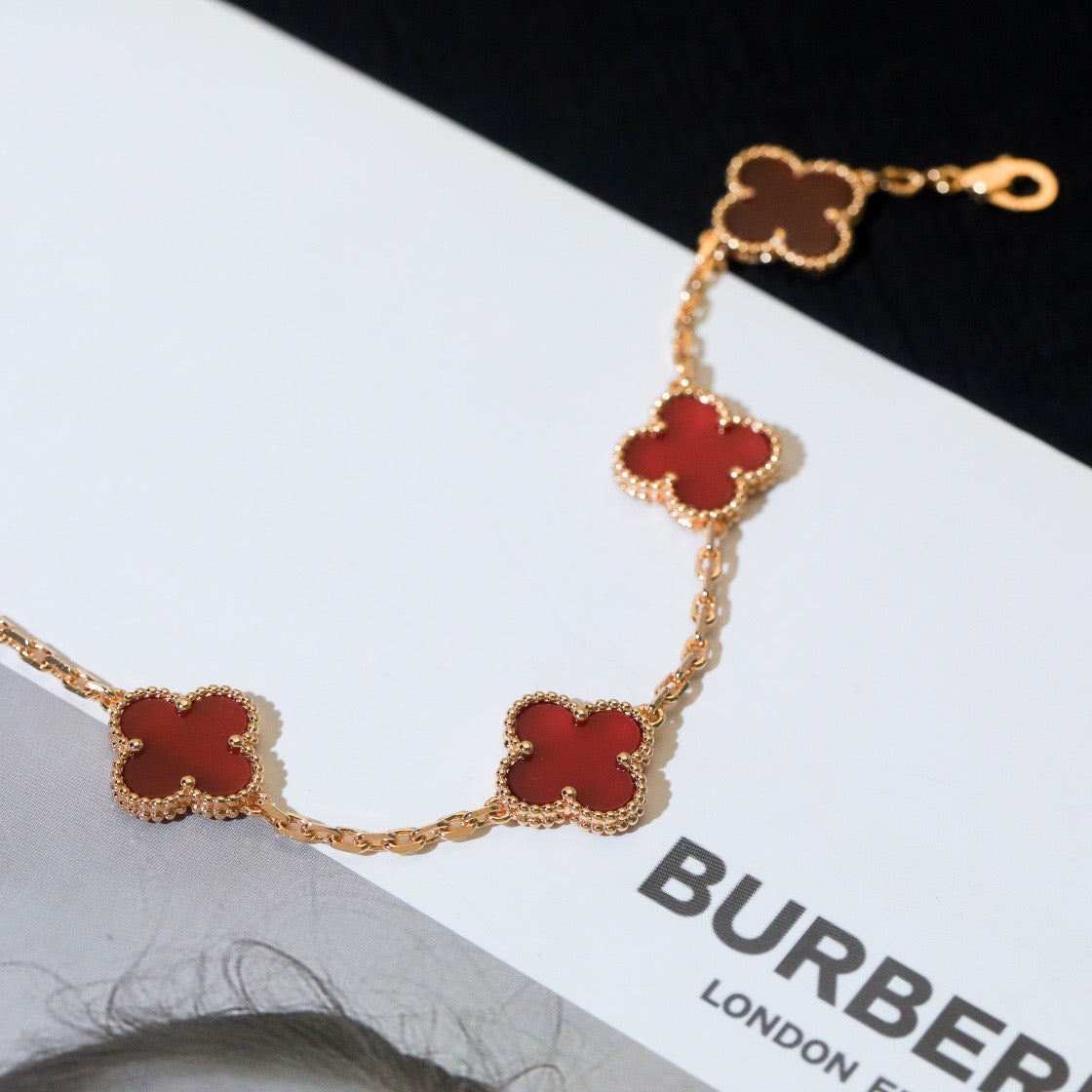 [TOPON]CLOVER 5 MOTIFS RED AGATE  BRACELET