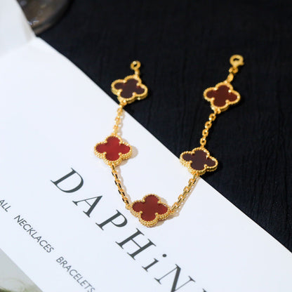 [TOPON]CLOVER 5 MOTIFS RED AGATE  BRACELET