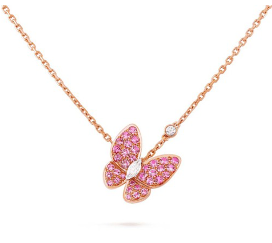 [TOPON]BUTTERFLY RED DIAMOND ROSE GOLD NECKLACE