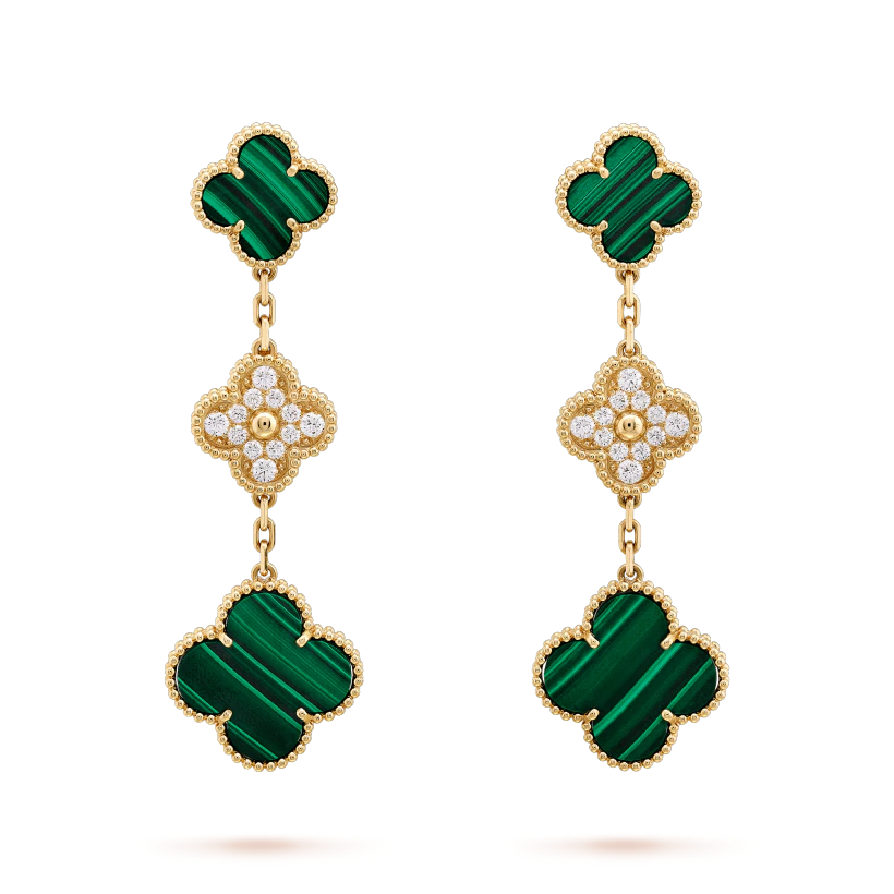 [TOPON]CLOVER EARRINGS GOLD MALACHITE DIAMOND 3 MOTIF