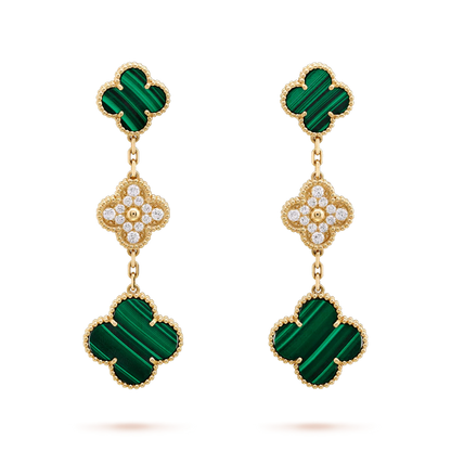 [TOPON]CLOVER EARRINGS GOLD MALACHITE DIAMOND 3 MOTIF