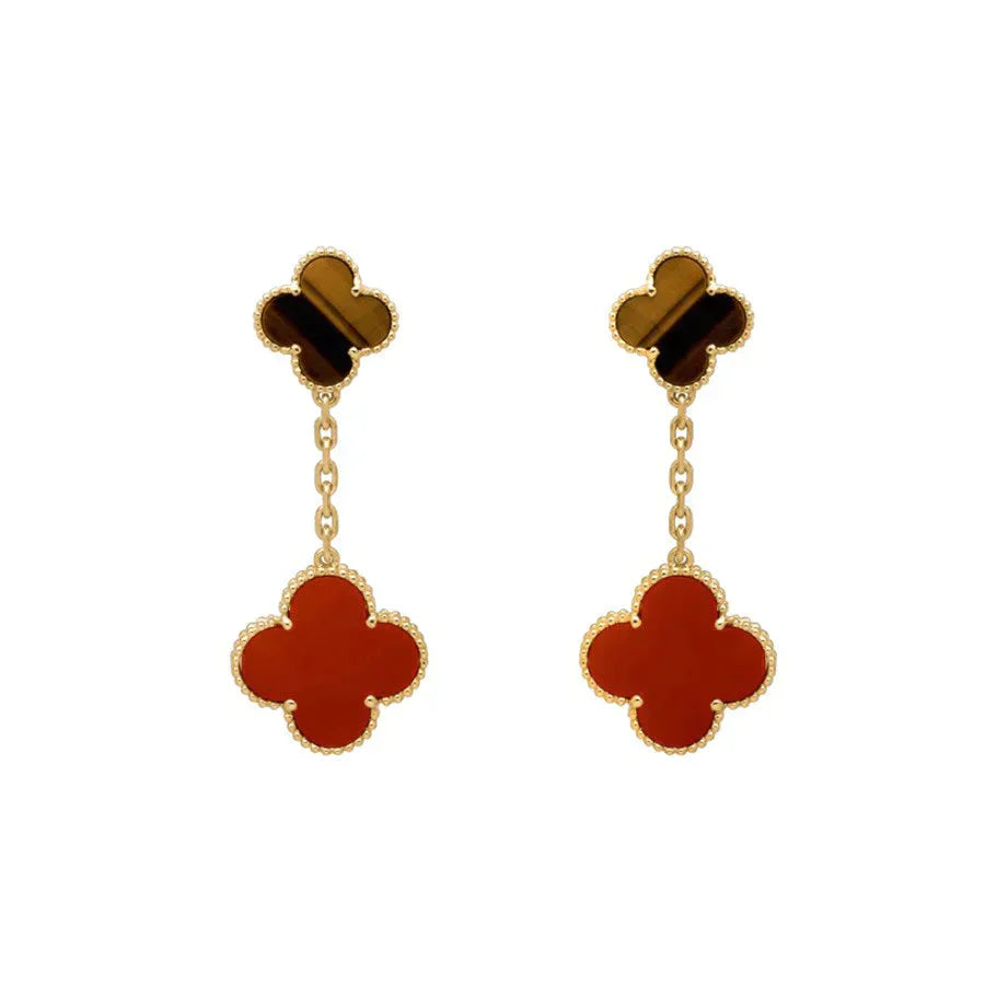 [TOPON]CLOVER  2 MOTIF  TIGER EYE CARNELIAN EARRINGS