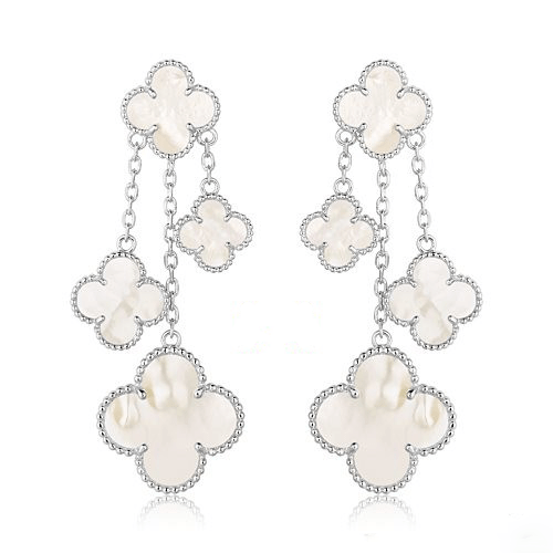 [TOPON]CLOVER EARRINGS WHITE MOP 4 MOTIFS SILVER