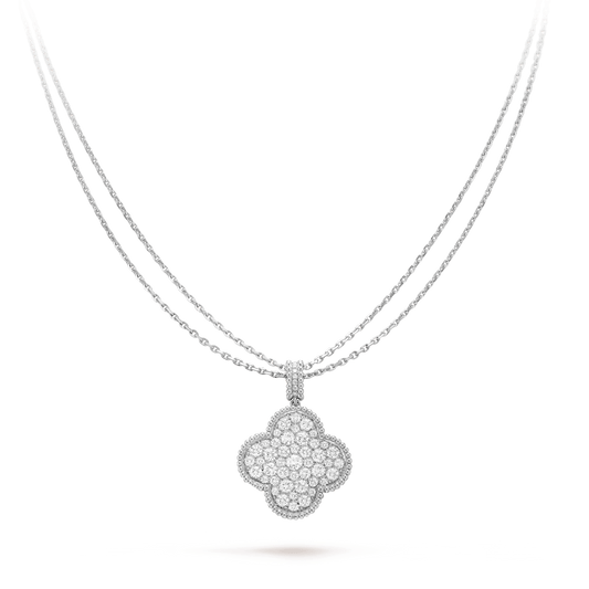 [TOPON]CLOVER 25MM SILVER FULL DIAMOND BIG CLOVER NECKLACE