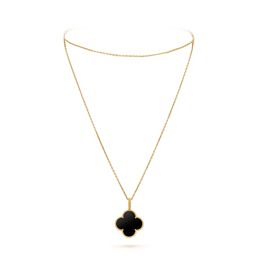 [TOPON]CLOVER 25MM GOLD ONYX BIG CLOVER NECKLACE