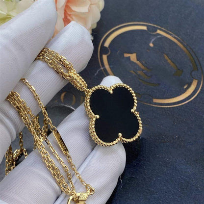 [TOPON]CLOVER 25MM GOLD ONYX BIG CLOVER NECKLACE