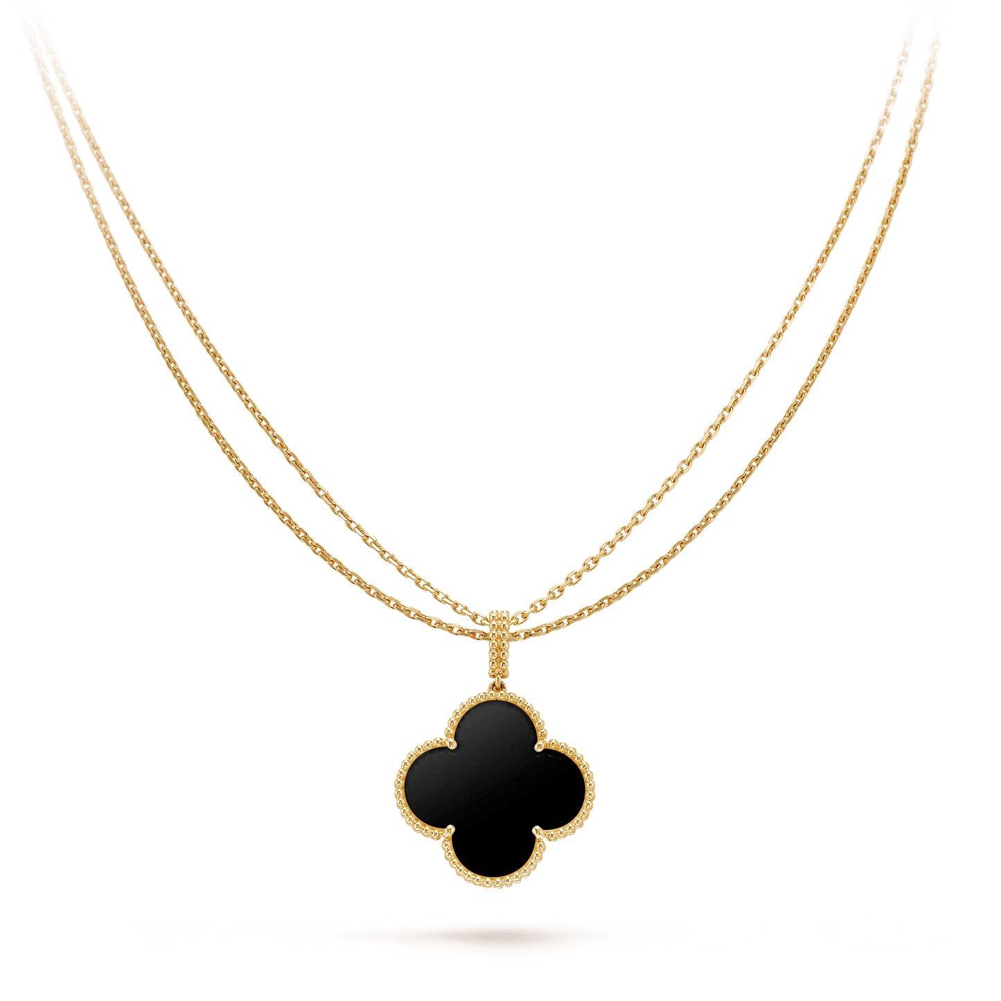 [TOPON]CLOVER 25MM GOLD ONYX BIG CLOVER NECKLACE