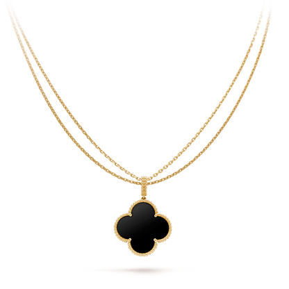 [TOPON]CLOVER 25MM GOLD ONYX BIG CLOVER NECKLACE