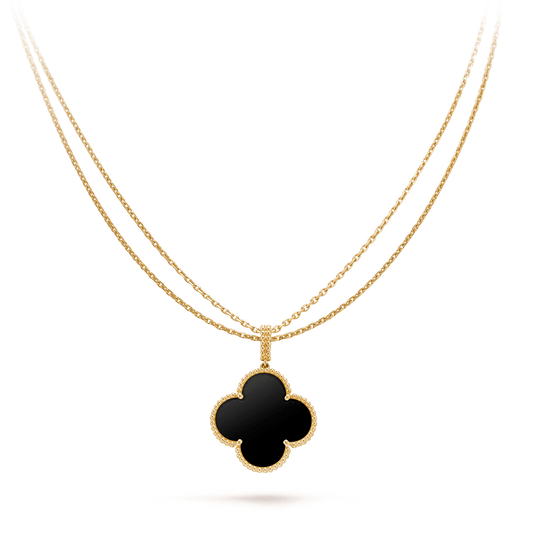 [TOPON]CLOVER 25MM GOLD ONYX BIG CLOVER NECKLACE