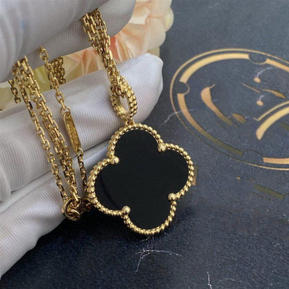 [TOPON]CLOVER 25MM GOLD ONYX BIG CLOVER NECKLACE