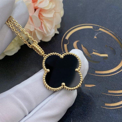 [TOPON]CLOVER 25MM GOLD ONYX BIG CLOVER NECKLACE