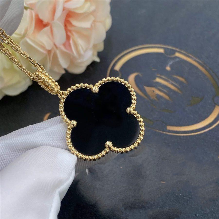 [TOPON]CLOVER 25MM GOLD ONYX BIG CLOVER NECKLACE