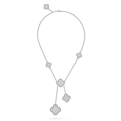 [TOPON]CLOVER 5 MOTIFS SILVER DIAMONDS NECKLACE