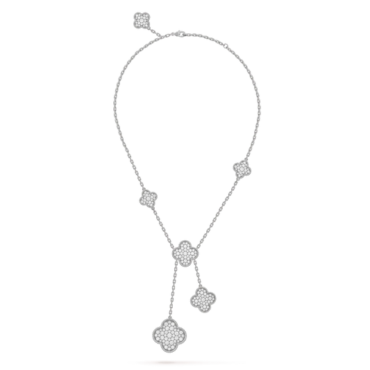 [TOPON]CLOVER 5 MOTIFS SILVER DIAMONDS NECKLACE