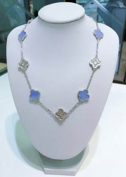 [TOPON]CLOVER 10 MOTIFS CHALCEDONY DIAMONDS SILVER NECKLACE