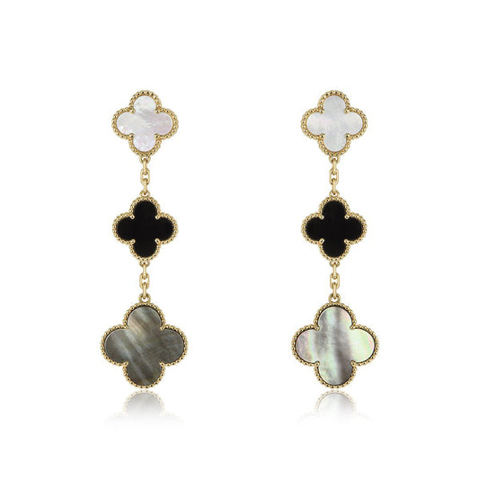 [TOPON]CLOVER EARRINGS GOLD ONYX MOP 3 MOTIF