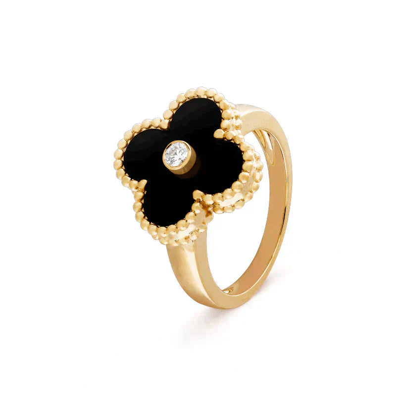 [TOPON]CLOVER ONYX RING GOLD DIAMOND