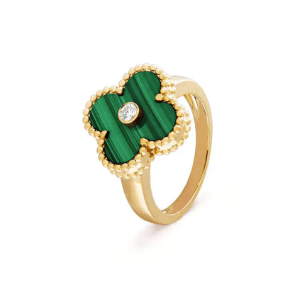 [TOPON]CLOVER MALACHITE RING GOLD DIAMOND